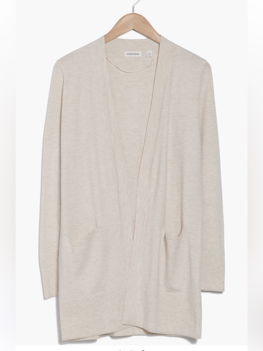Nordstrom Beige Oatmeal Light Heather Open-Front Cardigan Sweater - Sz L, NWT